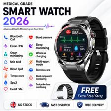 UK 2026 New Medical Grade Smart Watch Blood Pressure Oxygen Heart Rate Bluetooth