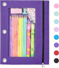 Pencil Pouch for 3 Ring Binder, Large Zipper Pencil Case with Clear Window, 3 Re