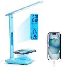 Multifunctional Led Desk Lamp with Wireless Charger,Usb Charging Port,Clock,P...