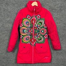 Desigual Kids Size 13 14 Full Zip Padded Winter Coat Jacket Red Flower