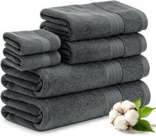 6Pcs 100% Cotton Towel Set College Dorm Essentials for Guys Girls, Gray | Soft,