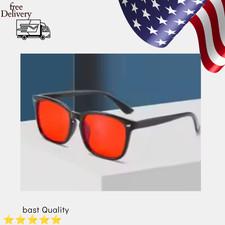 Men Square Red Lens Sunglasses UV400 Anti Blue Light Glasses Driving Fashion Eye