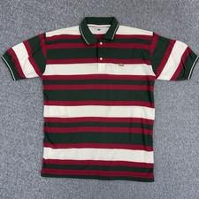 Lacoste Vintage Striped Polo Shirt Green Red White Croc Logo Mens L