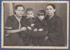 Pretty Two Girls with Two Children, Family Portrait Soviet Vintage Photo Ussr
