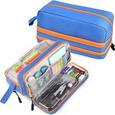 Blue Large Capacity Pencil Case Zipper Multifunction Pouch Organizer Storage