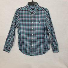Ralph Lauren Boys Button Collar L/S Plaid Casual Shirt Green Blue XL 18-20