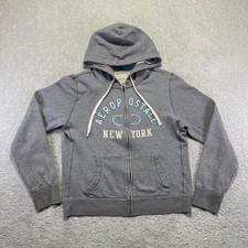 Aeropostale Hoodie Womens XL Gray Zip Up Sweatshirt York Spell Out Y2k