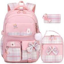Cute Pink Girls Backpack Set - 3PCS with Lunch Box & Pencil Case for School
