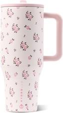 Stylish 40oz Insulated Travel Tumbler with Comfortable Handle - Wildrose Color