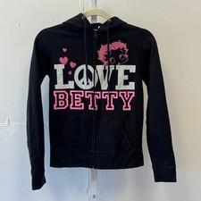 Y2K Betty Boop Love Betty Peace Full Zip Hoodie Black Pink Graphic Sweatshirt Sm