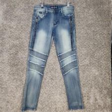 Phat Farm Skinny Fit Blue Jeans Boy Sz 18 Men 29x29 Zippers Ribbed Denim Y2K 90s