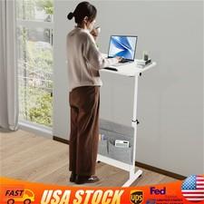 Rolling Laptop Desk Office Computer Table Adjustable Height Stand up w/ Storage