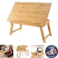 Versatile Bamboo Bed Tray: Adjustable Laptop & Drafting Desk with Sturdy Design