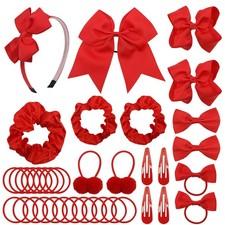 37 Pcs School Uniform Hair Bow Accessories Christmas Clips Headband Red