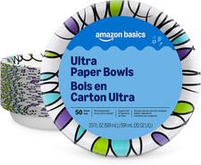 Amazon Basics Ultra Disposable Paper Bowls, 20 Oz, Microwave Safe, Soak Proof, S