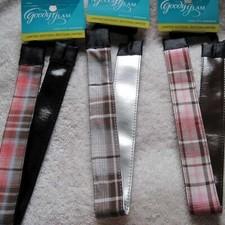 3 Goody Glam Wide Reversible Shiny Silver Pleather Plaid School Girl Headbands