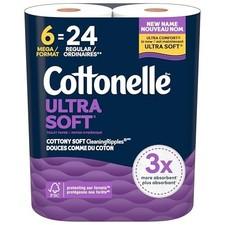 Ultra Plush Toilet Paper, 6 Mega Rolls = 24 Regular Rolls, 3X Thicker*, 3 Ply So