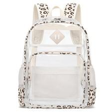 Clear Backpack For Girls Women Transparent School Bookbag Beige Leopard