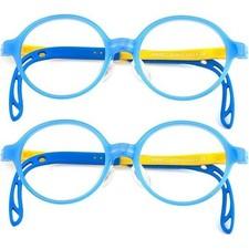 EyeBuddy Kids Blue Light Blocking Glasses Round TR90 Gel Frame Blue 3-13