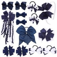 14 Pcs School Hair Accessories Set Uniform Bow Headband Clips Navy White