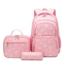 3Pcs Daisy Prints Backpack for Girls Middle-School Elementary Students Bookba...