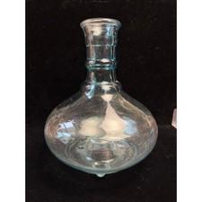 Handblown Light Blue Glass Decanter Vase Tripod Footed Base Ringed Neck 8 inch