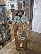 80s Handmade Wood Cat Spare Toilet Paper Rolls Holder