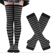 1 Set Women’s Over Knee Long Stripe Cotton Thigh High Socks Arm Sleeve Gloves