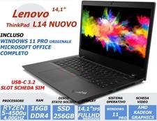 NOTEBOOK LENOVO THINKPAD 14 RYZEN 5 4500U 16GB RAM 256GB SSD PC PORTATILE NUOVO