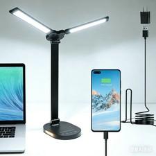 Led Desk Lamp Double Swing Arm Usb Charging Port 5 Color Modes Eye-Caring Office
