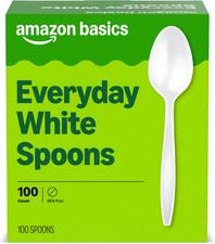 Amazon Basics Disposable Everyday White Spoons, 100 Count