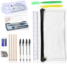 18 Pcs Black Clear Pencil Case Set, Back to School Stationery Set, PVC