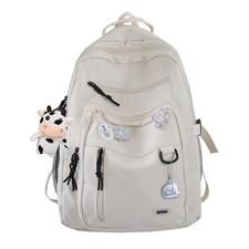 White Cute Aesthetic Backpack Teen Girls Middle School Student Laptop Bag Pins
