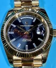 Pagani Design Day Date Seagull ST16 Automatic Gold Watch Black Dial Stainless