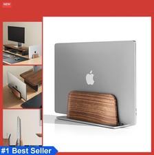 Vertical Laptop Stand Adjustable Width 0.79 to 1.42 Inch Walnut Wood Aluminum