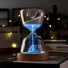 Led Glass Hourglass Night Light 15 Minute Sand Timer Bedside Lamp Wooden Base