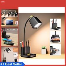 Led Desk Lamp with Usb Charging Ports Touch Control Stepless Dimming Gooseneck