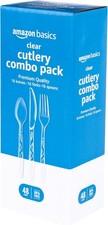 Amazon Basics Clear Plastic Cutlery Set 48 Count Forks Spoons Knives Bpa Free