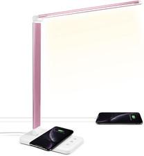 Led Desk Lamp with Wireless Charger, Usb Charging Port, Desk Lighting with 10 Br