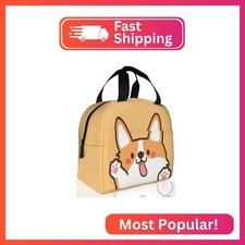 Insulated Lunch Bag, Funny Corgi Puppy Dog Lunch Box for School Student Kids Boy