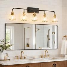 40" 5 Lights Vanity Light Bathroom Mirror Wall Lamp Fixture Glass Shade Sconce