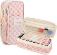 Bigmeta Large Capacity Gingham Pencil Case for Teens Girls - Cute Pencil Pouch w