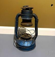 Blue Metal Oil Lantern with Glass Globe Incandescent Lighting