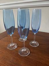 Set of 4 Vintage Libbey Vina Blue Champagne Flutes 9." Mediterranean Light Blue