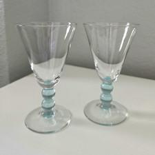 Vintage Bryce Liqueur Glasses Light Blue Bubble Stem Set of 2 - 5"
