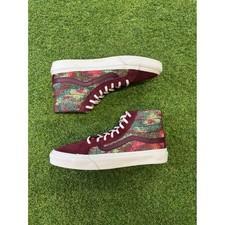 Vans Sk8-Hi Maroon Burgundy Suede Tapestry High Sneakers Mens 6 Womens 7.5