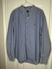 Polo Ralph Lauren Shirt Mens XL Navy Blue Gingham Check Cotton Long Sleeve