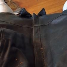 Men's Black Button-Front Collared Leather Overcoat, Size L, 44" Chest