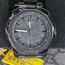 Invicta Speedway Quartz Octagon Watch Black SS Bracelet Glitter Dial 30m, Box