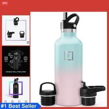Insulated Water Bottle 32 oz Stainless Steel Straw Lid Leakproof Cold 24 Hours